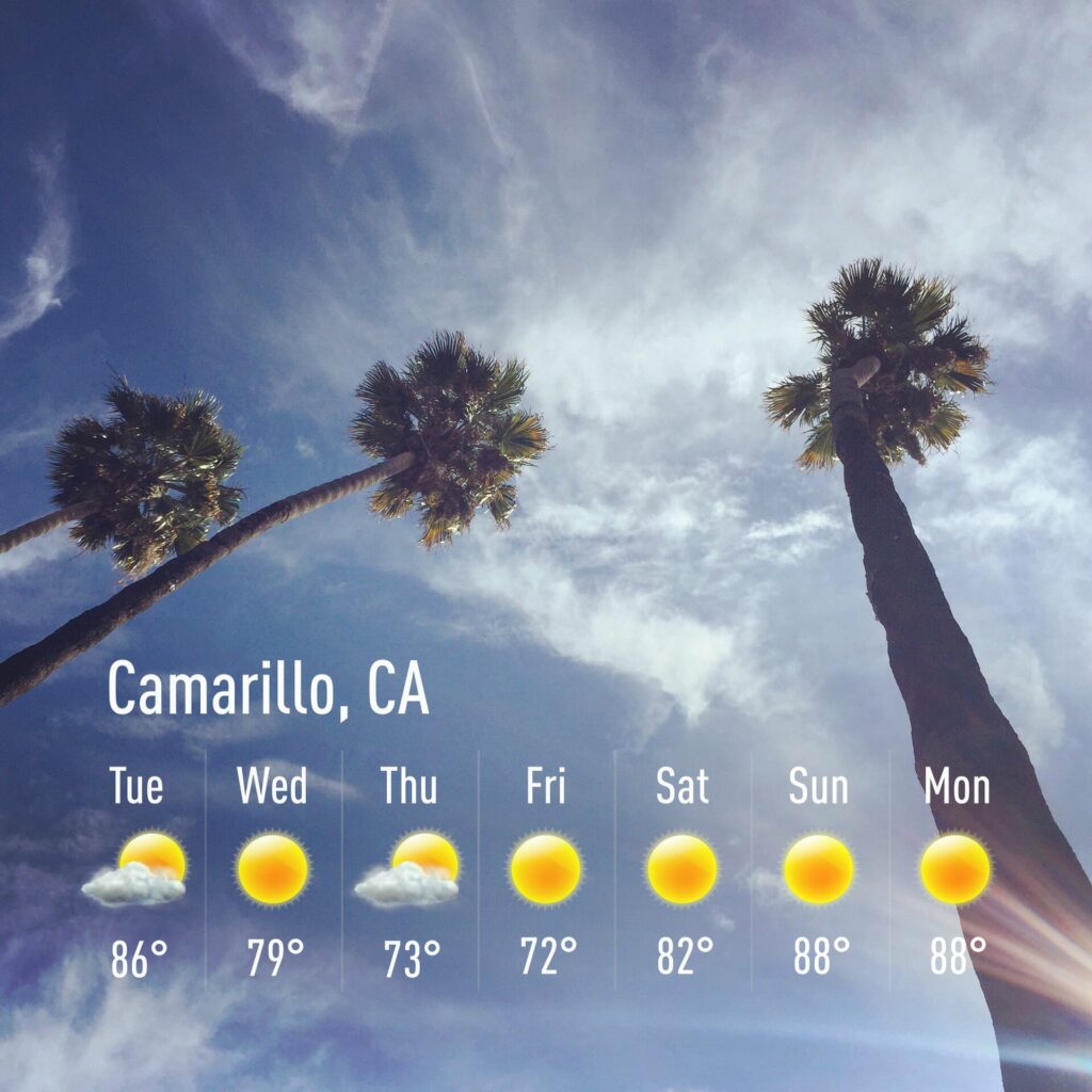 What is the weather like in Camarillo? Leisure Village, Camarillo